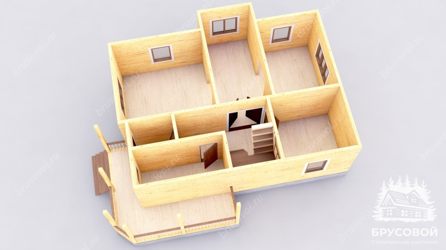 3d План первого этажа проект БРУСОВОЙ №-100