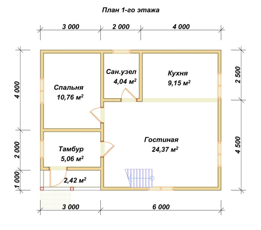 План первого этажа проект БРУСОВОЙ №-102