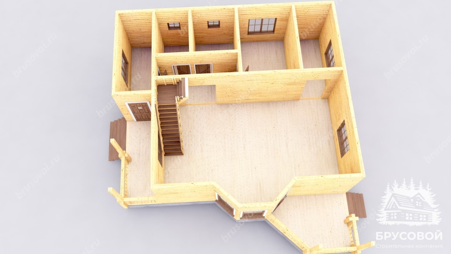 3d План первого этажа проект БРУСОВОЙ №-114