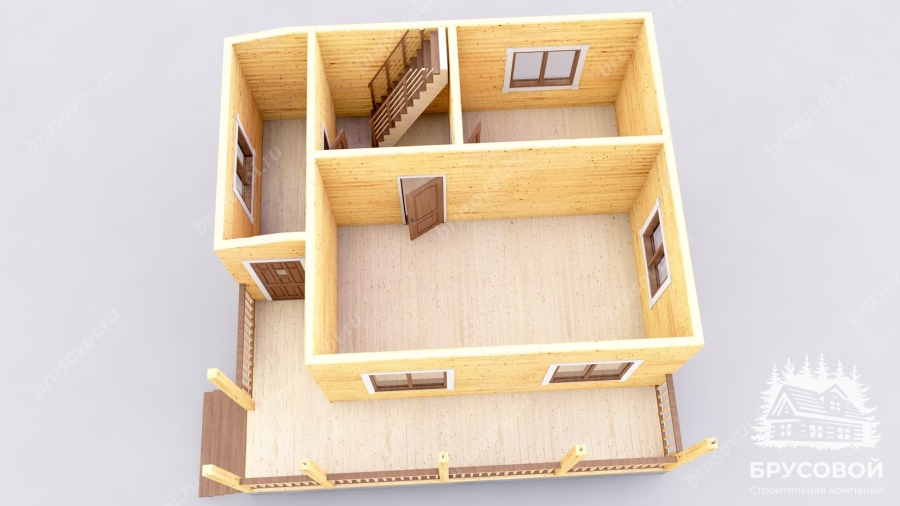 3d План первого этажа проект БРУСОВОЙ №-12