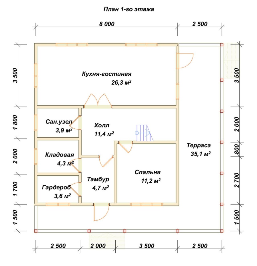 План первого этажа проект БРУСОВОЙ №-136