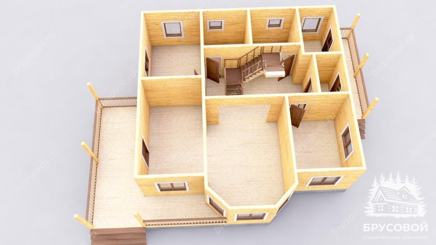 3d План первого этажа проект БРУСОВОЙ №-164