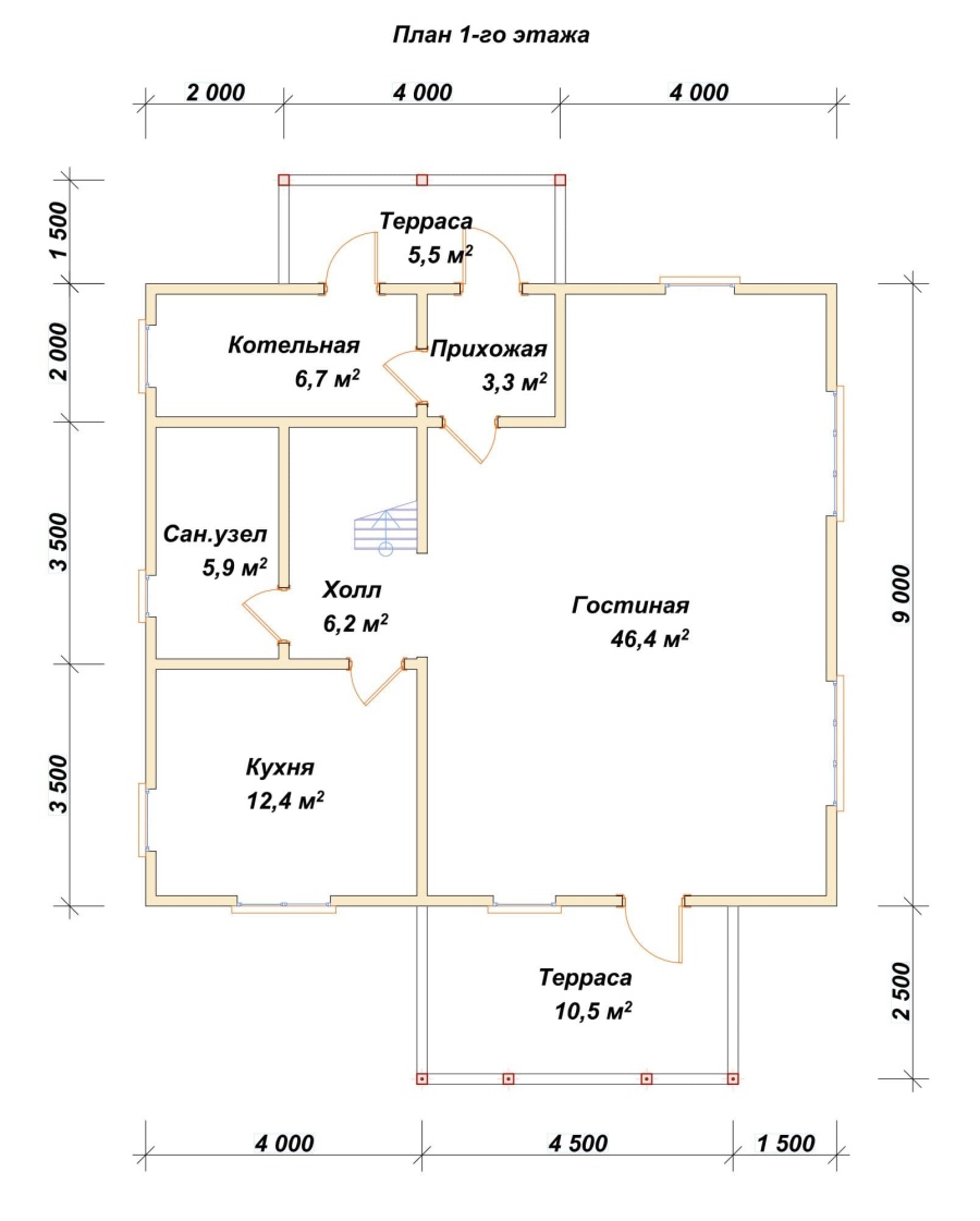 План первого этажа проект БРУСОВОЙ №-166