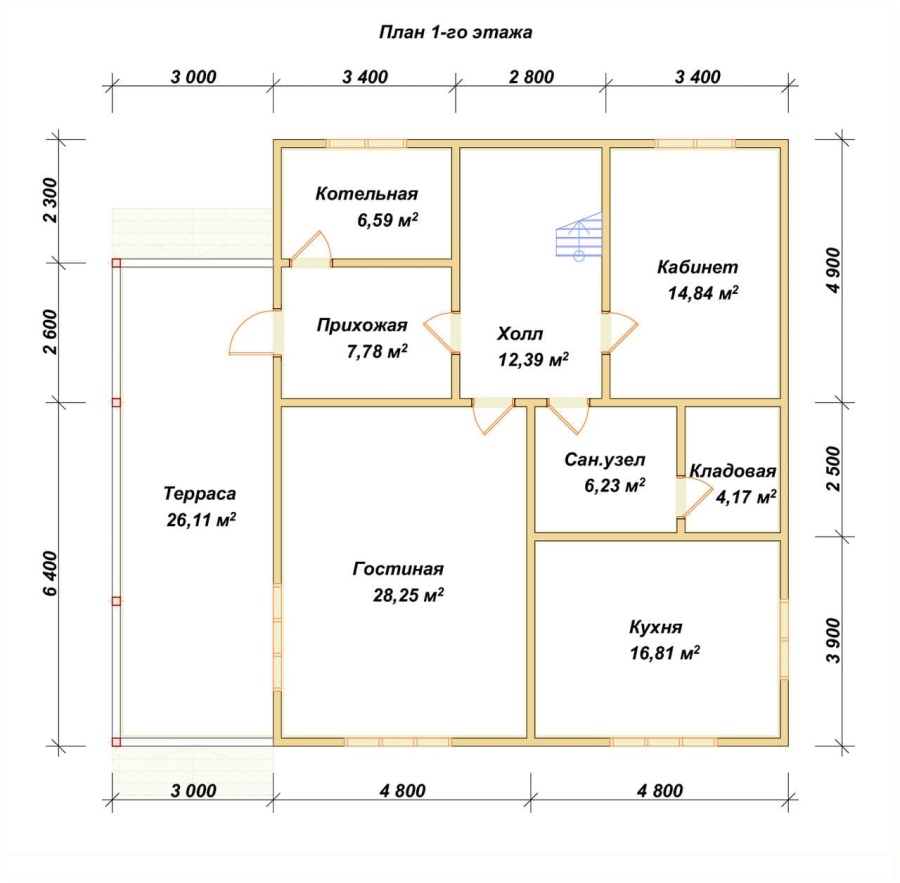 План первого этажа проект БРУСОВОЙ №-174