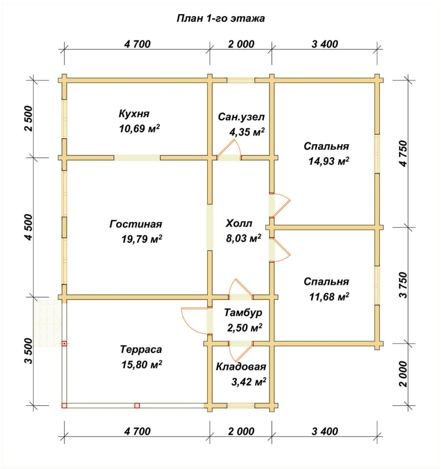 План первого этажа проект БРУСОВОЙ №-193