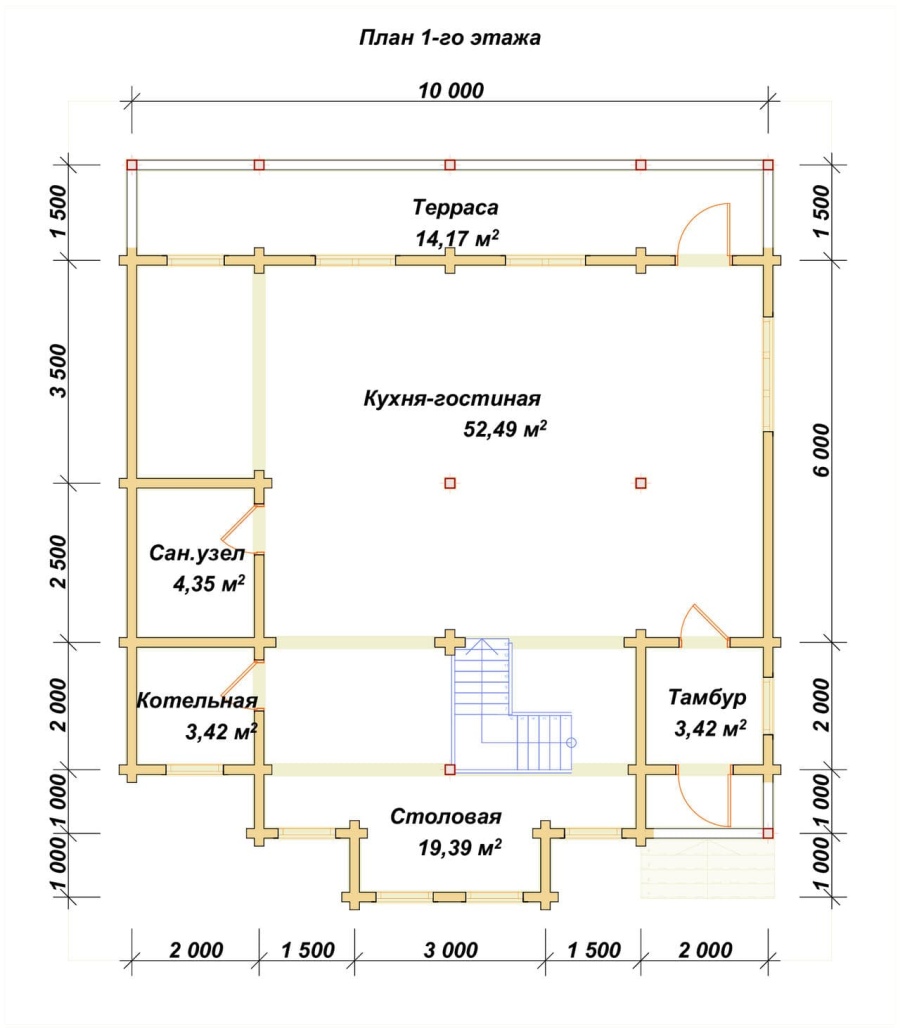 План первого этажа проект БРУСОВОЙ №-195