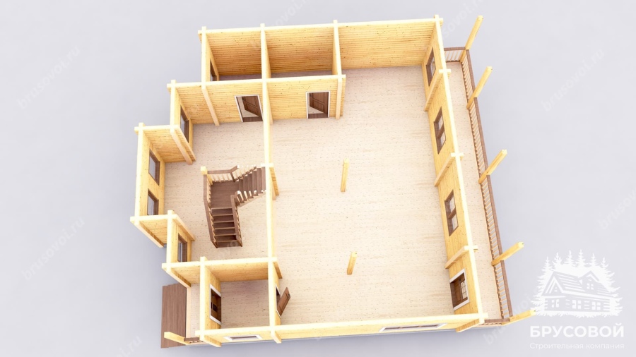 3d План первого этажа проект БРУСОВОЙ №-195