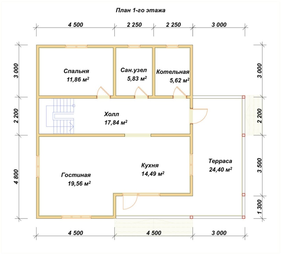 План первого этажа проект БРУСОВОЙ №-197