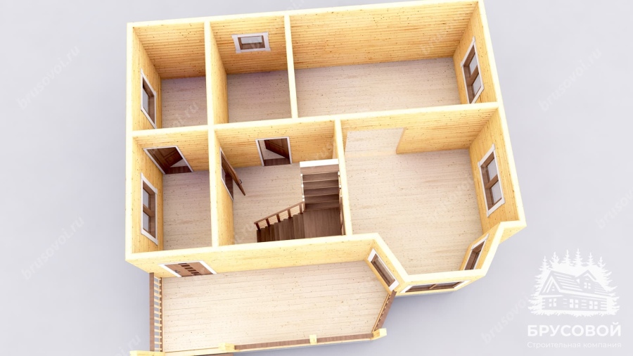 3d План первого этажа проект БРУСОВОЙ №-44