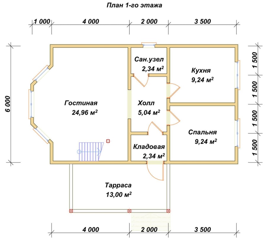План первого этажа проект БРУСОВОЙ №-45