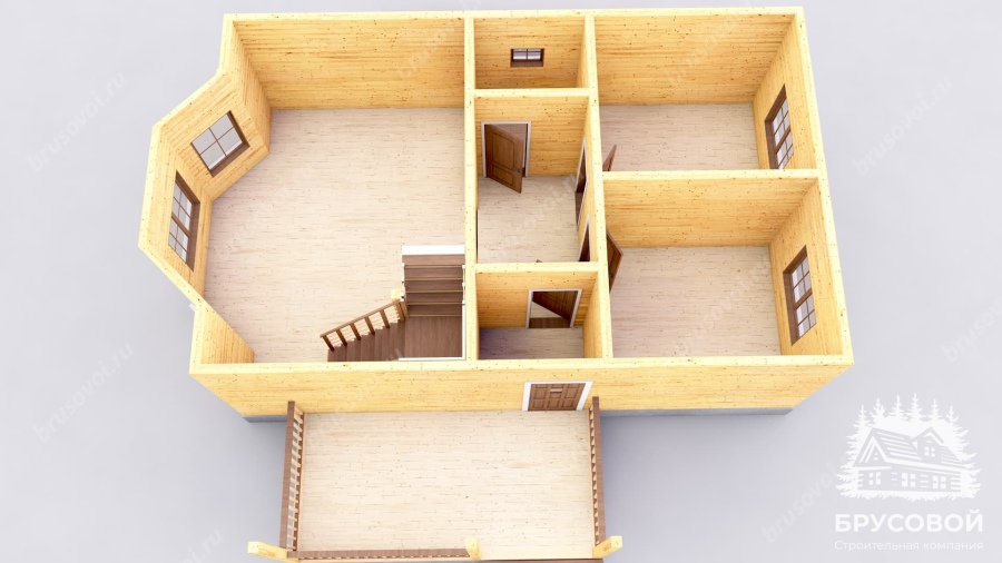 3d План первого этажа проект БРУСОВОЙ №-45