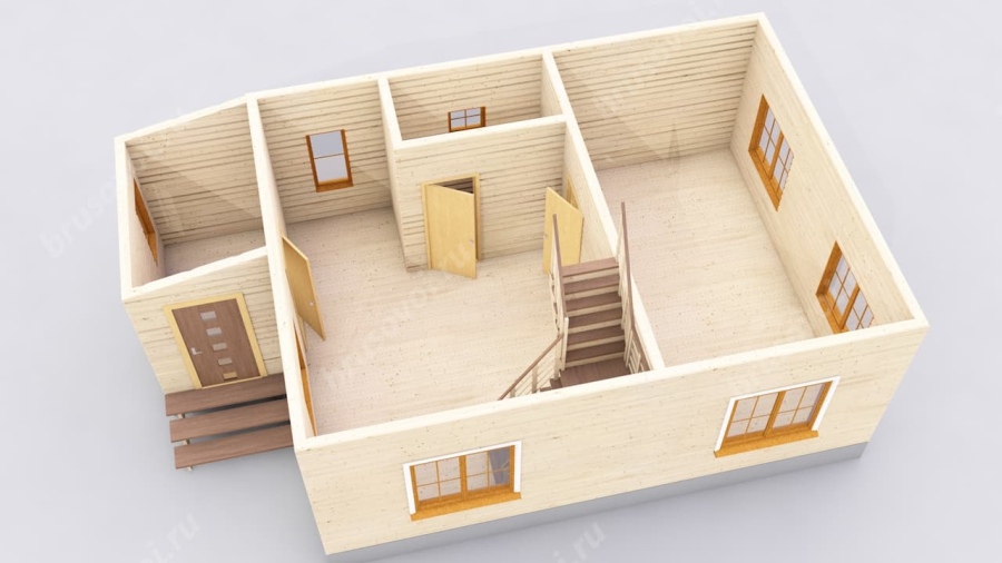 3d План первого этажа проект БРУСОВОЙ №-54