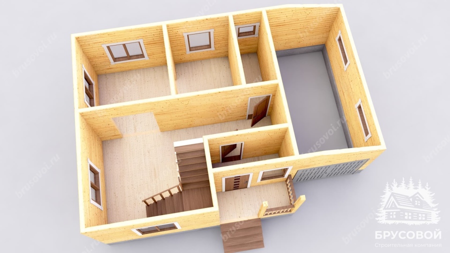 3d План первого этажа проект БРУСОВОЙ №-57