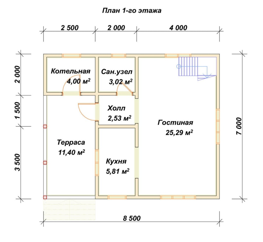 План первого этажа проект БРУСОВОЙ №-70