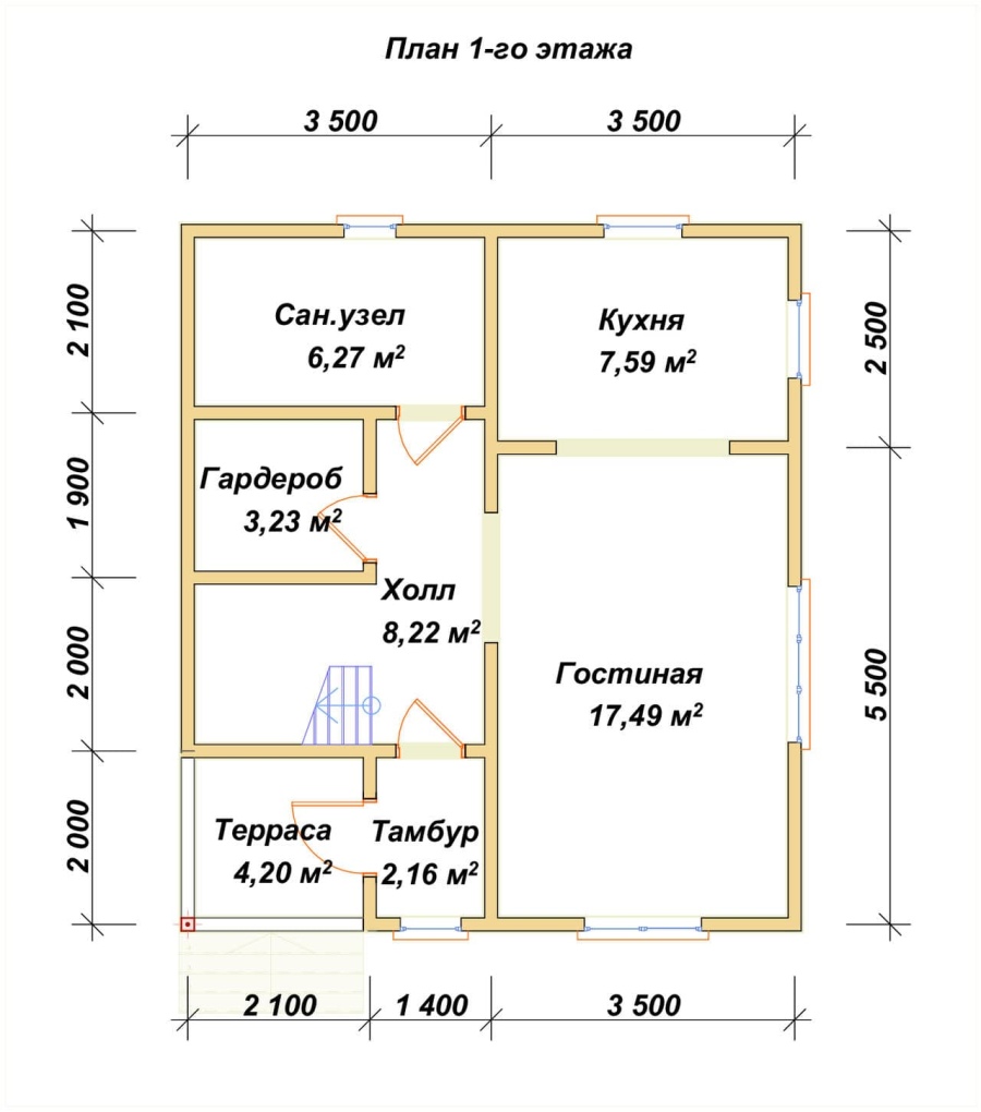 План первого этажа проект БРУСОВОЙ №-74
