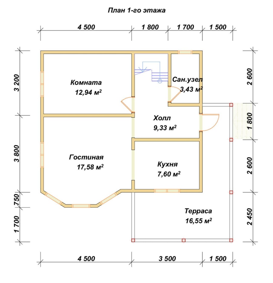 План первого этажа проект БРУСОВОЙ №-82